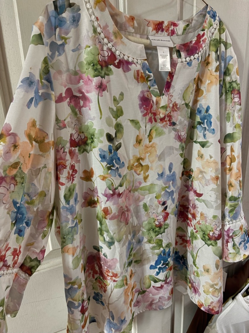 Alfred Dunner White Floral Print Blouse